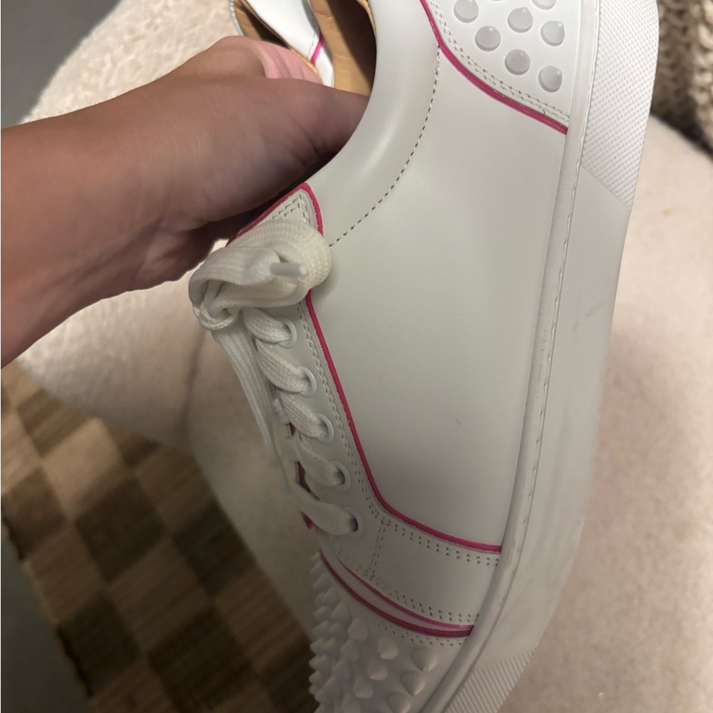 Authentic Christian Louboutin White and Pink Studded Sneakers 37.5 - Picture 11 of 12